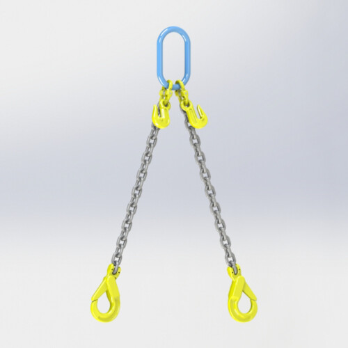 Grade 80 2 Leg Chain Sling fitted with Self Locking Safety Hook & Eye Type Grab Hook